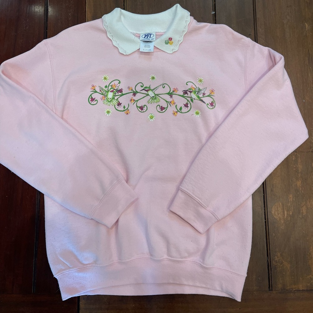 Pink Embroidered Sweatshirt with Floral Design